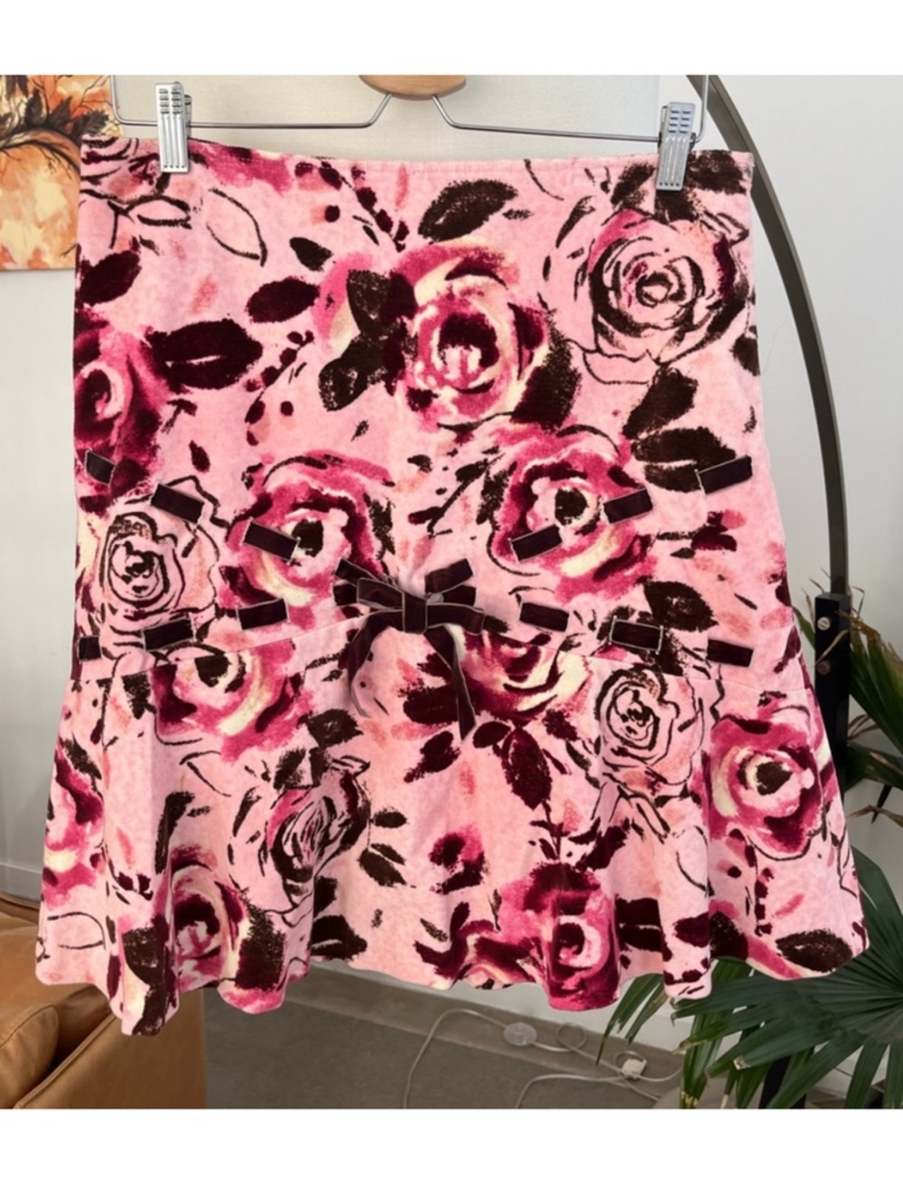 Anthropologie Odille Pink Floral Print Corduroy Skirt